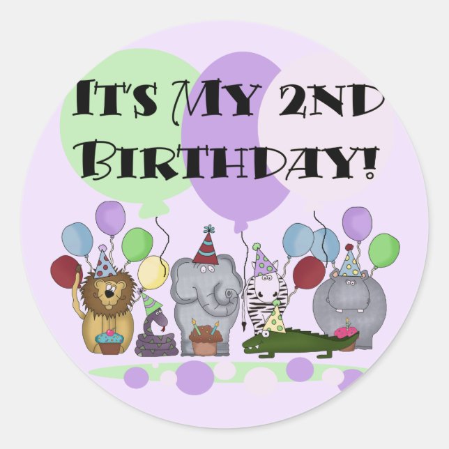 Sticker Rond Zoo Animaux 2e Anniversaire Tshirts et cadeaux (Devant)