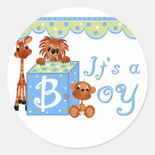 Sticker Rond Zoo Animaux C'est un garçon Baby Annoucienne Carte