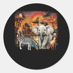 Sticker Rond Zoo Animaux Faune Fête Anniversaire Animaux sauvag