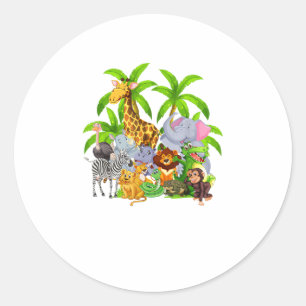 Sticker Rond Zoo Animaux Safari Faune Fête Anniversaire A Day A