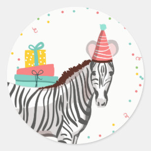 Sticker Rond Zoo Fête Animaux Safari Jungle Wild Zebra