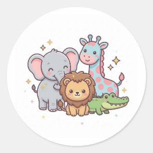 Sticker Rond Zoo Mignon Animal Kawaii Enfants Sauvage Safari Am