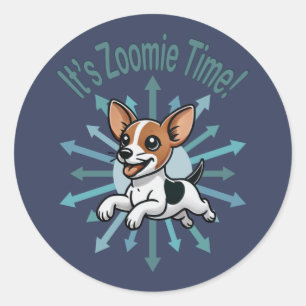 Sticker Rond Zoomie Time Rat Terrier
