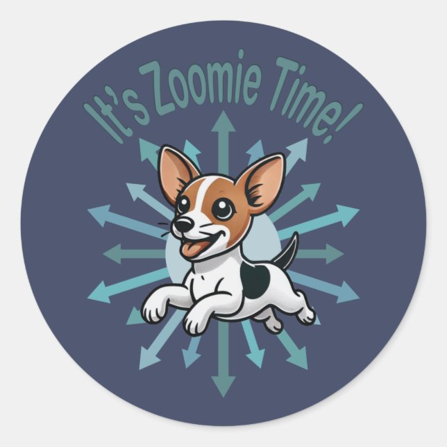 Sticker Rond Zoomie Time Rat Terrier (Devant)