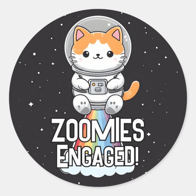 Sticker Rond Zoomies engagées - Space Cat (Devant)