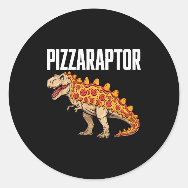 Sticker Rond Zza T-rex Dino Fast Food Funny Zza Dinosaur  (Devant)