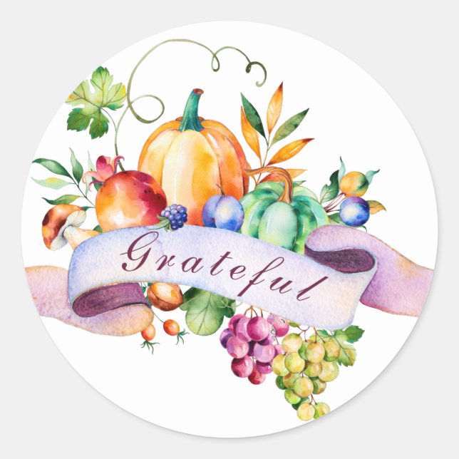 Sticker ronde Citrouille de Thanksgiving et fruits (Devant)