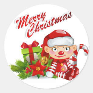 Sticker ronde père Noël Helper, brillant
