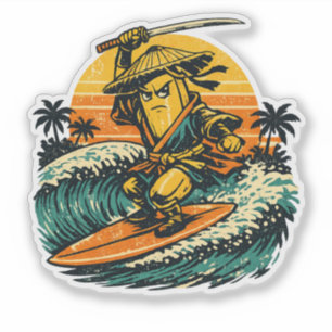 Sticker Ronin Surfeur Banane — Guerrier Vintage Été