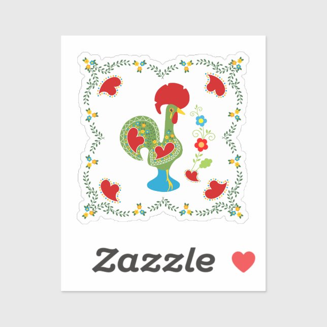 Sticker Rooster portugais de la chance en vert (Feuille)