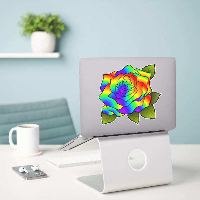 Sticker Rose arc-en-ciel (Ordinateur portable sur le bureau)