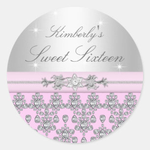 Sticker rose & argent Diamond Sweet 16