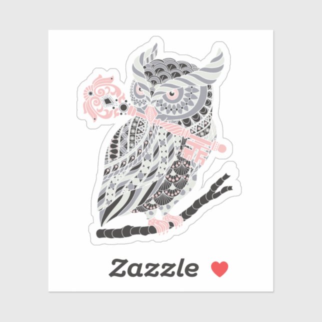 Sticker rose de la chouette à cornes (Feuille)