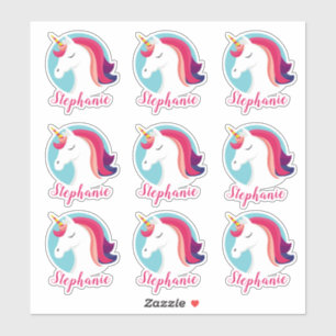 Sticker Rose et licorne magique bleue - personnalisés