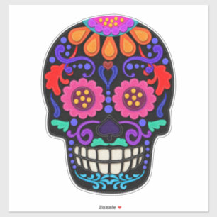 Sticker Rose et Noir   Jour des Morts Crâne de Sucre Grand