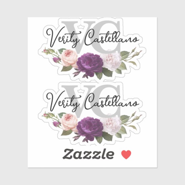 Sticker Rose floral argenté classique Nom personnel Logo 2 (Feuille)