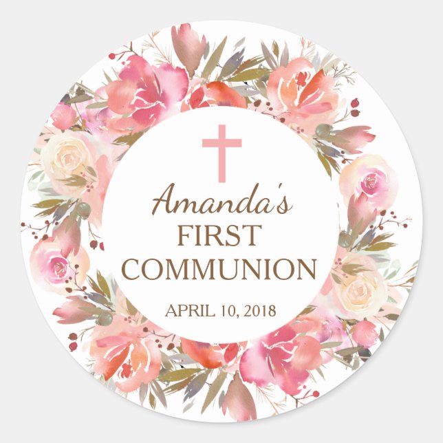 Sticker rose Floral First Holy Communion (Devant)