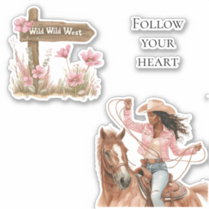 Sticker Rose Floral Wild West Girl à cheval