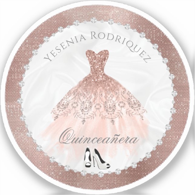 Sticker Rose Gold Diamond Sparkle Glam Quinceanera (Recto)