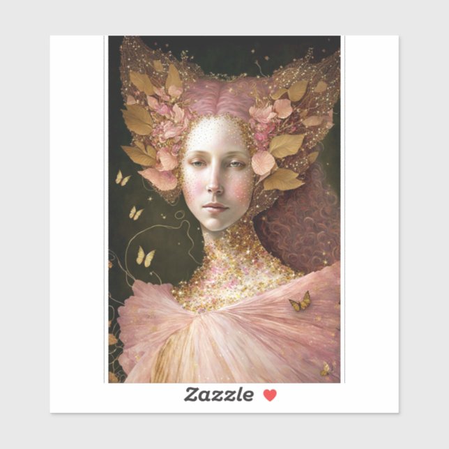 Sticker Rose Gold Fairy Fae Femme Imaginaire Art (Feuille)