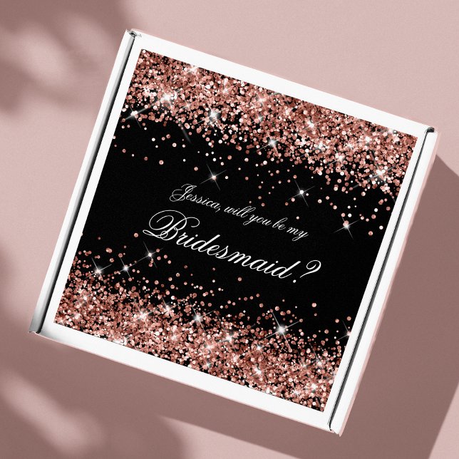 Sticker Rose Gold Glam Black Bridesmaid Proposition boîte  (Créateur téléchargé)