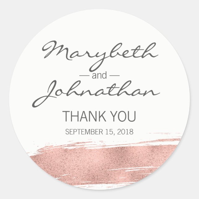 Sticker Rose Gold Mariage moderne Merci Favoriser (Devant)