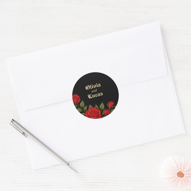 Sticker Rose gothique Mariage classique rond (Enveloppe)