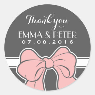 Sticker rose Gris Blanc Ribbon Bow Mariage Faveur