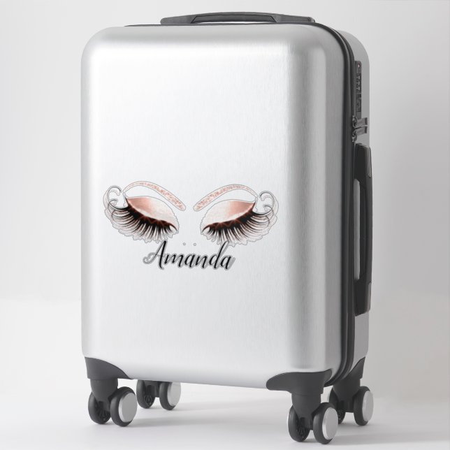 Sticker Rose maquillage Artist Lashes Extension Nom Decal (Sur valise)