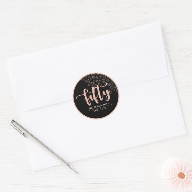 Sticker Rose noir Gold 50th Anniversaire Fête Favo (Enveloppe)