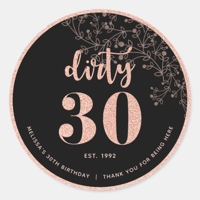 Sticker Rose noir Gold Dirty 30 Party Favor (Devant)