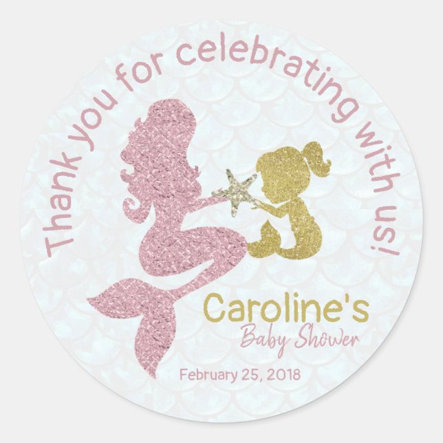 Sticker Rose or Mermaid Baby shower Favoriser (Devant)