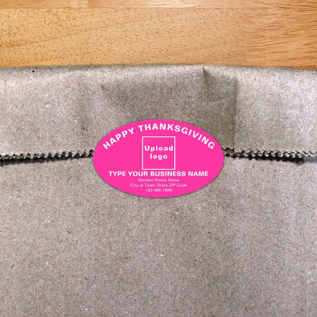 Sticker rose ovale de Thanksgiving (Thanksgiving greeting with your business brand on pink oval shape sticker.)