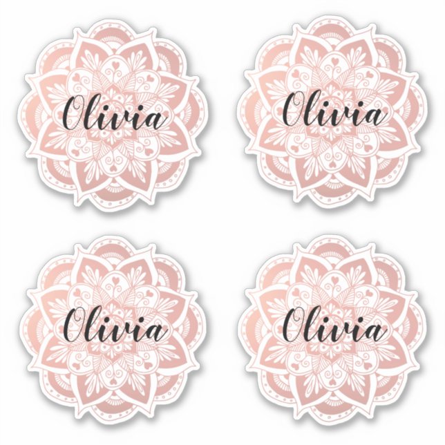 Sticker Rose personnalisé Gold Mandala Nom personnalisé (Devant)
