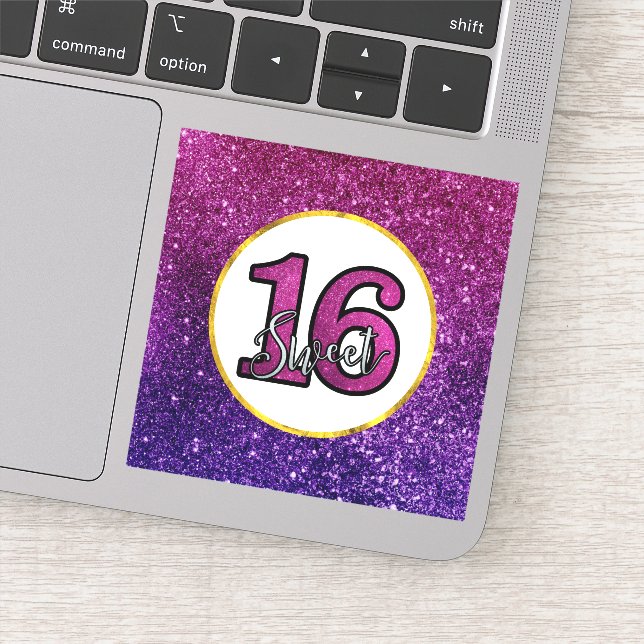 Sticker Rose & Purple Sweet 16 Parties scintillant étincel (Détail)