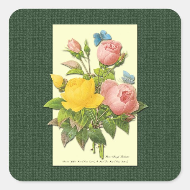 Sticker Rose rose et jaune Vintage (Devant)
