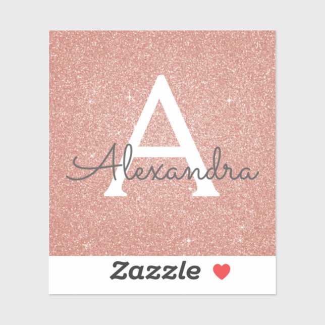 Sticker Rose Rose Parties scintillant Or & Monogramme étin (Feuille)