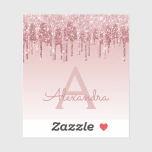 Sticker Rose Rose Parties scintillant Or & Monogramme étin