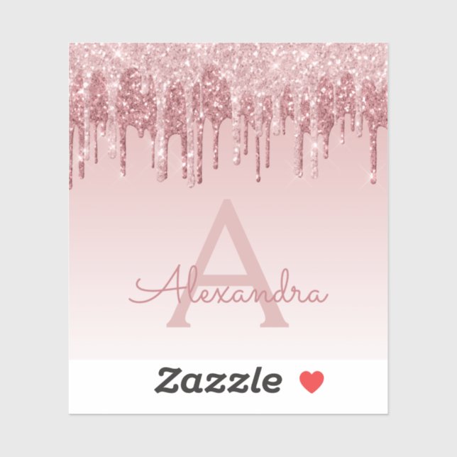 Sticker Rose Rose Parties scintillant Or & Monogramme étin (Feuille)