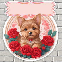 Roses rouges & adorable Yorkshire personnalisé