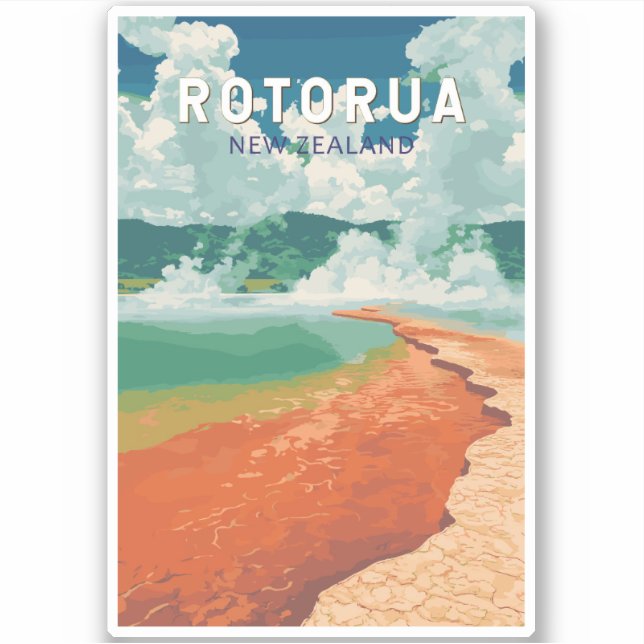 Sticker Rotorua Nouvelle-Zélande Illustration Voyage Art R (Devant)