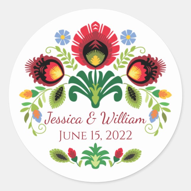 Sticker rouge à fleurs folk polonaises (Devant)