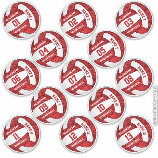 Sticker rouge blanc équipe couleurs volleyball 3 pouces au (Devant)