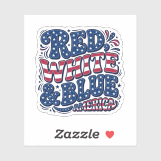 Sticker Rouge Blanc et Bleu Typographie Patriotique du 4 J