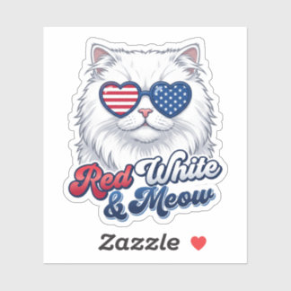 Sticker Rouge Blanc et Lunettes de soleil à coeur de chat