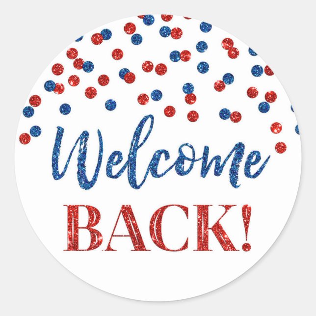 Sticker rouge bleu Confetti Welcome Back Round (Devant)