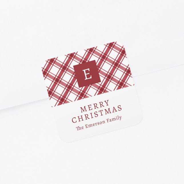 Sticker rouge monogramme (Monogram Red Plaid Sticker
)