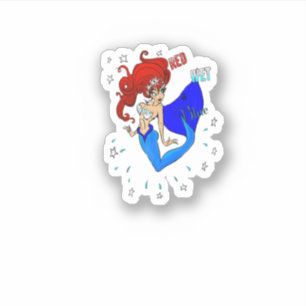 Sticker rouge mouillé bleu 4 juillet usa mermaid