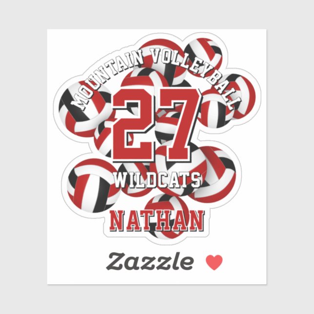Sticker rouge noir équipe couleurs volleyballs enfants spo (Feuille)