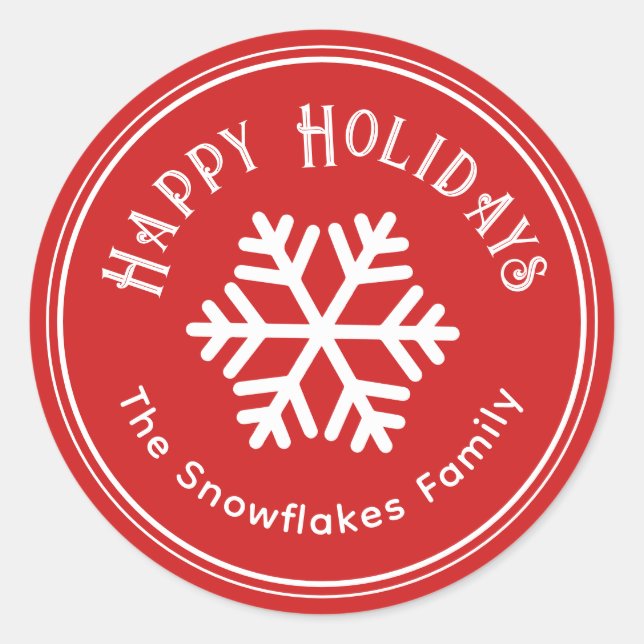 Sticker rouge Snowflake Happy Holidays (Devant)